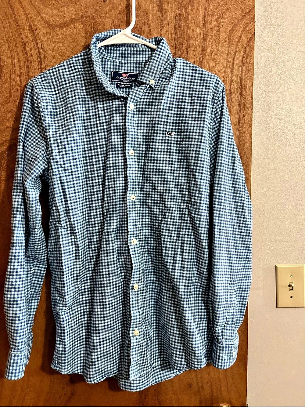Vineyard Vines Whale Shirt Gingham Button-Down Blue & White XL
